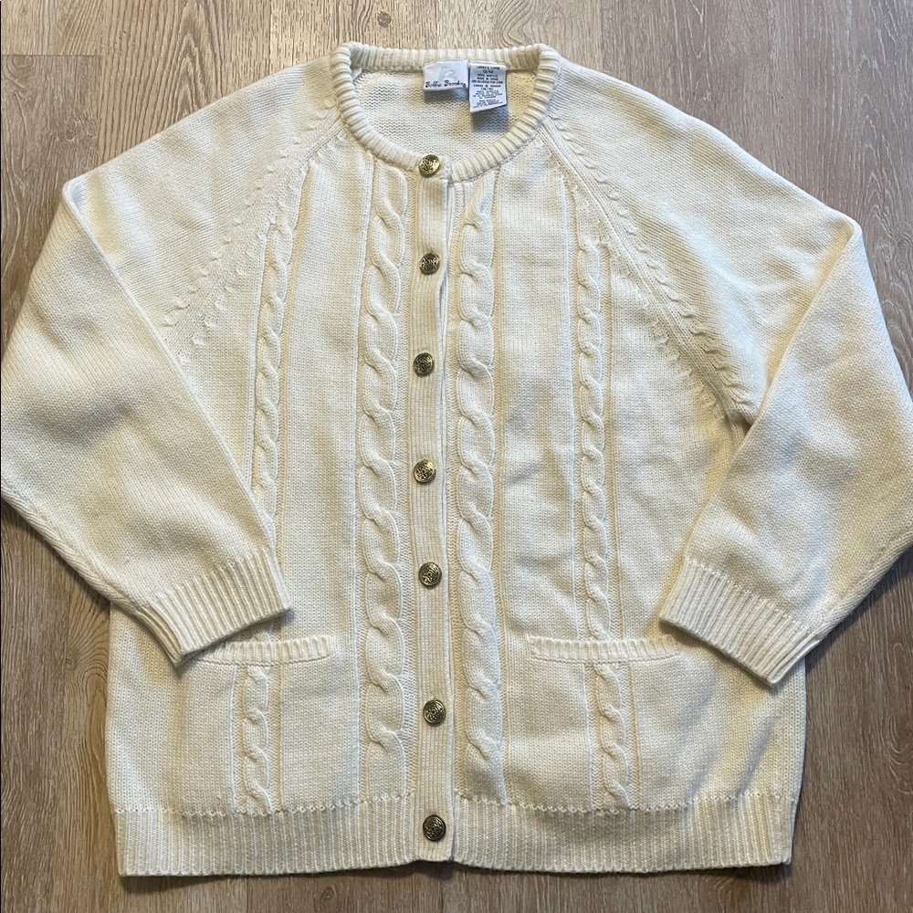 Bobbie Brooks Cream Cable-Knit Button Cardigan